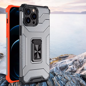 Kristalinis žiedinis dėklas su stovu tvirtas apsauginis dangtelis iPhone 13 Pro Max raudonas