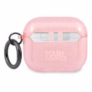 Karl Lagerfeld blizgus Karl's Head dėklas AirPods 3 ausinėms - rožinis