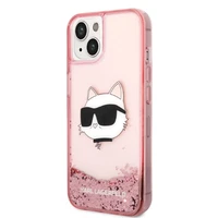 Karl Lagerfeld blizgus Choupette galvos dėklas telefonui iPhone 14 Plus - rožinis