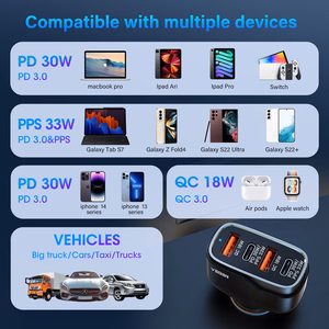 VEGER automobilinis įkroviklis 2 x USB A + 2 x Type C PD QC 3A 66W CC53-2A2C juodas