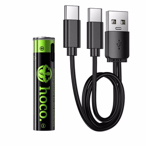 Įkraunama baterija R3 (AAA) 320 mAh su USB C + laidas USB A į 2 x USB C 2 vnt. Hoco JA4 juoda