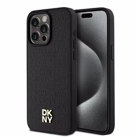 DKNY Odinis monogramos rašto metalinis logotipas Magnetinis dėklas telefonui iPhone 15 Pro Max - juodas