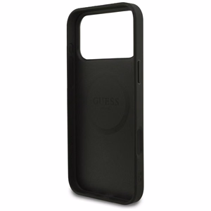 Guess Grained Gold Ring MagSafe dėklas, skirtas iPhone 18 Pro Max / 17 Pro Max – spalva: juoda