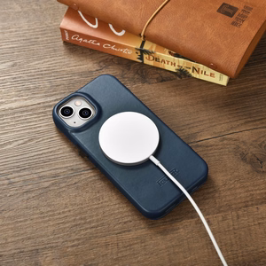 iCarer CE Premium odinis folio dėklas iPhone 14 Plus su MagSafe magnetiniu flipu - mėlynas