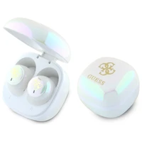 Guess Bluetooth ausinės GUTWSJ144ESH TWS + įkrovimo stotelė baltos/baltos perlamutrinės 4G spausdintas logotipas