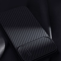 Nillkin Synthetic Fiber S dėklas iPhone 14 Pro Max su kameros dangteliu, juodas