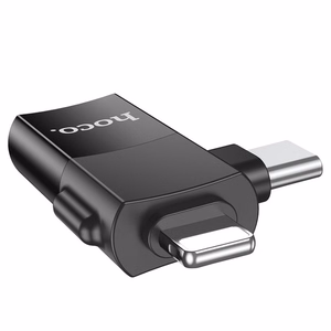 Adapteris OTG 2in1 USB C / Lightning į USB A Hoco UA17 juodas