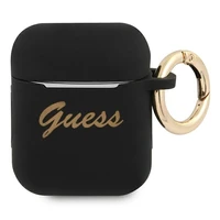 Guess GUA2SSSK AirPods dėklas juodas/juodas Silikonas Vintage Script
