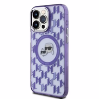 Karl Lagerfeld IML Monogram Karl & Choupette Head MagSafe dėklas iPhone 15 Pro Max - violetinis