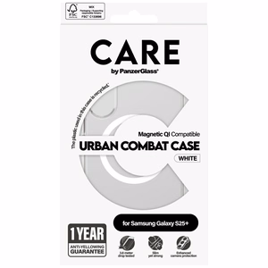CARE by PanzerGlass Flagship Urban Combat White QI dėklas telefonui Samsung Galaxy S25+ - permatomas