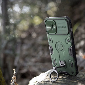 Nillkin CamShield Armor Pro dėklas iPhone 14 Plus šarvuotas dėklas su kameros apsauga ir žiediniu stovu mėlynas