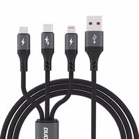 Dudao L3E 3 in 1 60W MicroUSB USB-C Lightning kabelis 1.2m - juodas