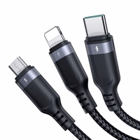 "Joyroom S-A18 3in1" 3,5A USB-A - "Lightning" + USB-C + "MicroUSB" kabelis 1,2 m - juodas