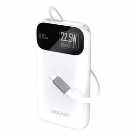 Dudao K31 10000 mAh 22.5W PD išorinė baterija su įmontuotu kabeliu - balta