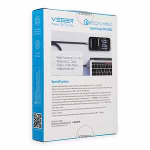 Плоский кабель Type C – Type C VEGER PD 3A 60 Вт CC06-MTB, 1,2 м, черный