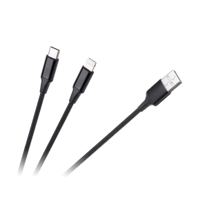 „2 viename“ USB-A–USB-C/Lightning laidas, 1 m