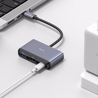USAMS adapteris HUB 5w1 USB 2.0/USB 3.0/ USB-C/TF/SD tamsiai pilkas SJ628HUB01 (US-SJ628)