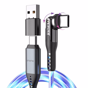 STATIK PowerPivot Pro, šviečiantis LED laidas, USB-C į USB-C, 2 m, juodas