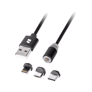 Magnetinis 3-in-1 USB kabelis, micro USB, USB-C ir Lightning, 100 cm, juodas