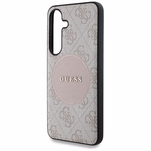 Dėklas telefonui Guess 4G Round Patch Classic Logo MagSafe Samsung Galaxy S25 Plus rožinis