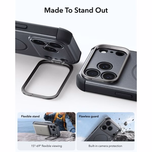 ESR Cyber Tough Kickstand MagSafe dėklas, skirtas iPhone 18 Pro / 17 Pro, pilkas