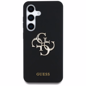 Guess Silikoninis Didelis 4G Logotipas apačioje su užrašu dėklas Samsung Galaxy S25 - juodas