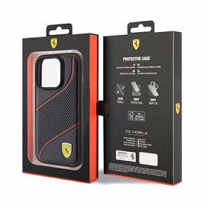 Ferrari Perforated Waves Metal Logo dėklas telefonui iPhone 15 Pro - juodas