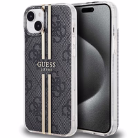 Guess IML 4G Gold Stripe dėklas telefonui iPhone 15 Plus / 14 Plus - juodas