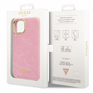 Guess Croco Collection dėklas telefonui iPhone 14 Plus - rožinė