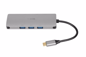 iBox IUH3RJ4K šakotuvas USB Type-C 5000 Mbit/s Sidabrinis