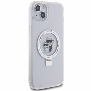 Karl Lagerfeld KLHMP15MHMRSKCH iPhone 15 Plus / 14 Plus 6.7" baltas/baltas kietas dėklas Žiedas stovas Karl&Choupette MagSafe