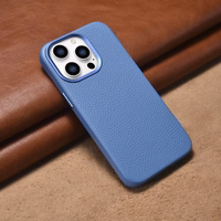 iCarer Litchi Premium odinis dėklas iPhone 14 Pro Max Magnetinis odinis dėklas su MagSafe Šviesiai mėlynas (WMI14220712-LB)