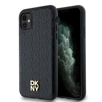 DKNY odinis monogramos raštas metalinis logotipas magnetinis dėklas iPhone 11 / Xr - juodas