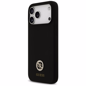 Guess Silikoninis Logo Strass 4G MagSafe Dėklas for iPhone 17 Pro Max - juodas
