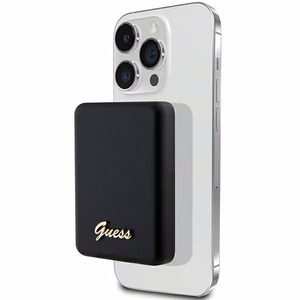 Guess Magnetinė Metalinis Script Logotipas indukcinė išorinė baterija 15W 5000mAh - juoda