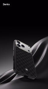 "Benks" magnetinis šarvas "Pro Armor Grid Kevlar korpusas su metaliniu rėmeliu 600D (Y069), skirtas "Iphone 17 Pro", juodas