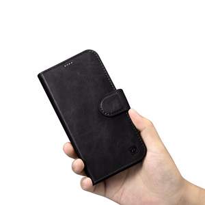 iCarer Aliejaus Vaško Piniginės Dėklas 2in1 Dangtelis iPhone 14 Plus Anti-RFID Odinis Atverčiamas Dėklas Juodas (WMI14220723-BK)