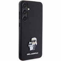 Karl Lagerfeld KLHCS24SPSAKCMPK S24 S921 kietasis dėklas telefonui juodas Saffiano Karl & Choupette Metal Pin