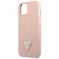Guess GUHCP13SPSATLP iPhone 13 mini 5.4" rožinis kietasis dėklas Saffiano Triangle Logo
