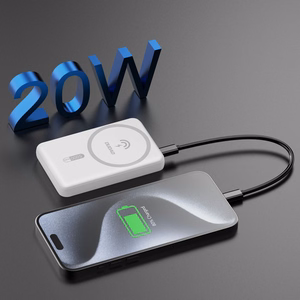 Belaidė magnetinė išorinė baterija Dudao K14S USB-A / USB-C / MagSafe 20W 5000mAh (balta)