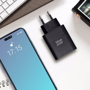 BLUE STAR kelioninis įkroviklis su USB-C + USB-A lizdais PD QC4.0 3A 25W TFB-TC-25WPD juodas