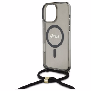 Guess Kryžminis Laidas Užrašas Magnetinis dėklas iPhone 16 Pro - juodas