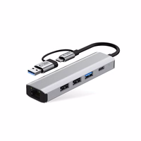 "Tech-Protect" HB03 HUB adapteris 5in1 USB-C + USB2.0 + USB3.0 + RJ45 - pilkas