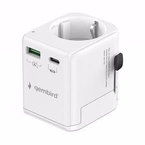 Gembird TPA-EU1A1C20-01-W įžemintas universalus kelioninis maitinimo adapteris, 20 W, baltas