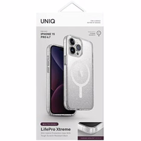 Uniq LifePro Xtreme Magnetinis įkrovimo dėklas iPhone 15 Pro Max telefonui - skaidrus sidabrinis