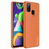 Dux Ducis Yolo elegantiškas dėklas iš minkšto TPU ir PU odos skirtas Samsung Galaxy M30s oranžinis