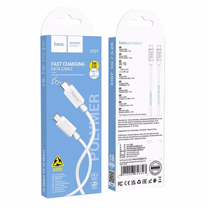 Kabelis USB-C į USB-C Hoco 3A 60W 1 m X107 baltas