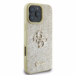 Guess Fiksuotas Blizgus Didelis 4G dėklas telefonui iPhone 16 Pro - auksinis