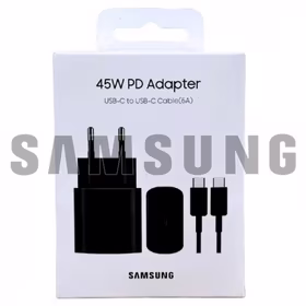 Įkroviklis Samsung EP-TA845 juodas 45W (su pakuote) + Type-C 100cm laidas / 100% originalus /