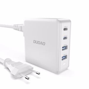 GaN 100W greitas sieninis įkroviklis 2 x USB-C / 2 x USB Dudao A100EU - baltas